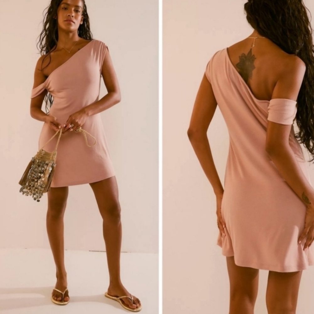 New Elegant Shoulder Pink Dress Free People Mini
